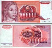 *100 000 Dinárov Juhoslávia 1989, P97 UNC - Kliknutím na obrázok zatvorte -